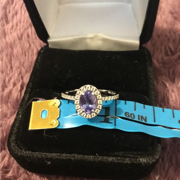 NWOT Vintage Solid 10K White Gold Tanzanite & Diamond Ring - Picture 2 of 14